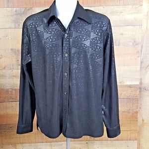 Maen Kind Sport Club Men's Graphic Shirt Button Front Size L Black